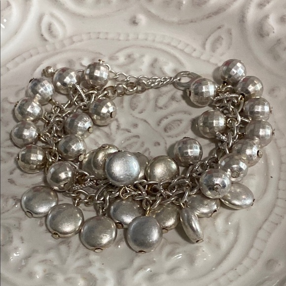 Silver Champagne Shimmery Disco Bead Charm Layered Bracelet Whimsical Vintage - Picture 16 of 16